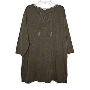Boden Top Womens 18 Criss Cross Tassel Tunic Olive Green Cover Up